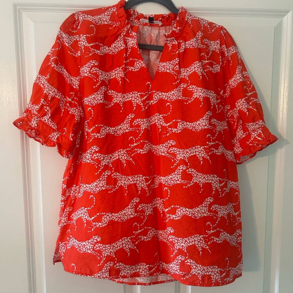Like New Michelle McDowell leaping leopard blouse; size Medium